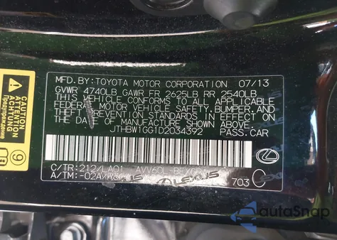 2013 Lexus Es 300H from USA, damaged, VIN JTHBW1GG1D2034392